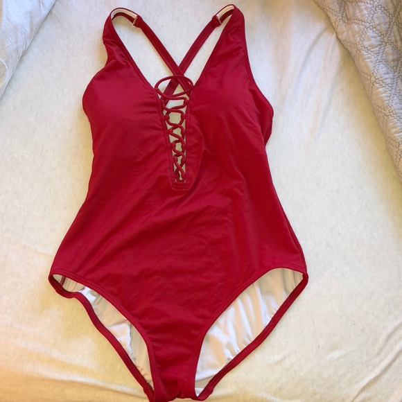 michael kors red one piece swimsuit